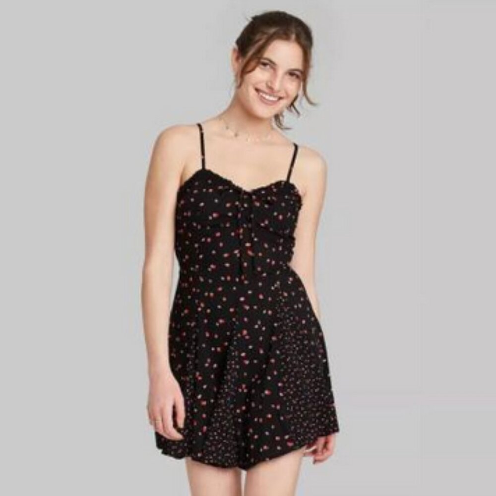 NWOT Wild Fable Black Strawberry Print Mini Dress - Picture 7 of 7